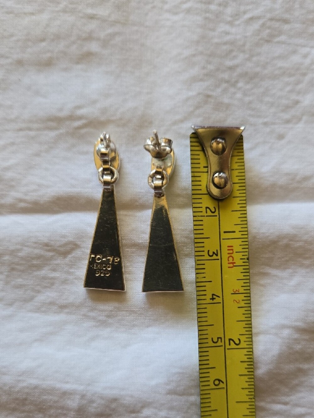 Sterling Silver Blue Inlay Geometric Drop Earrings - Picture 4 of 5